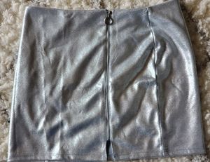 Metallic Silver Mini Skirt
